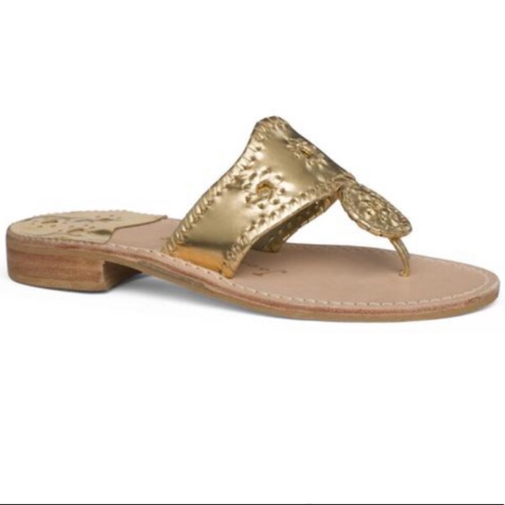 Exclusive Jack Rogers Hamptons gold leather sandal size 8